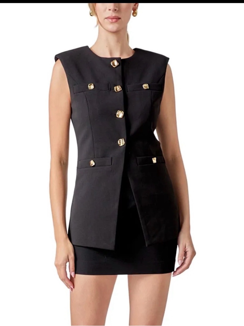 Women's Black Double-Breasted Vest with Gold Buttons